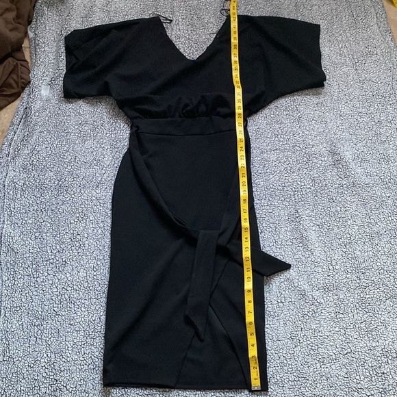 Boohoo Black Asymmetrical Sheath Dress V-Neck Dolman Sleeve - Picture 12 of 13